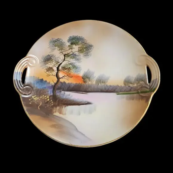 Noritake Hand Painted Scenic Plate w Nut Dishes Japan Set - Picture 2 of 5